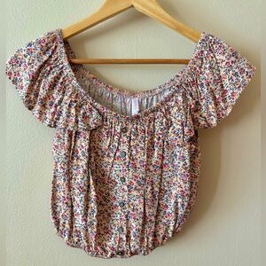 Pink Floral Off Shoulder Crop Top (Size M)